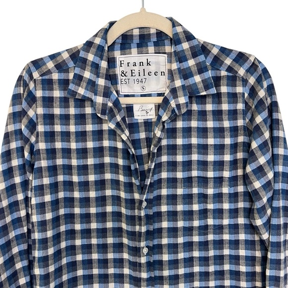 Frank & Eileen Barry Cotton Check Flannel Shirt Blue Small Casual Capsule Spring - Picture 3 of 6